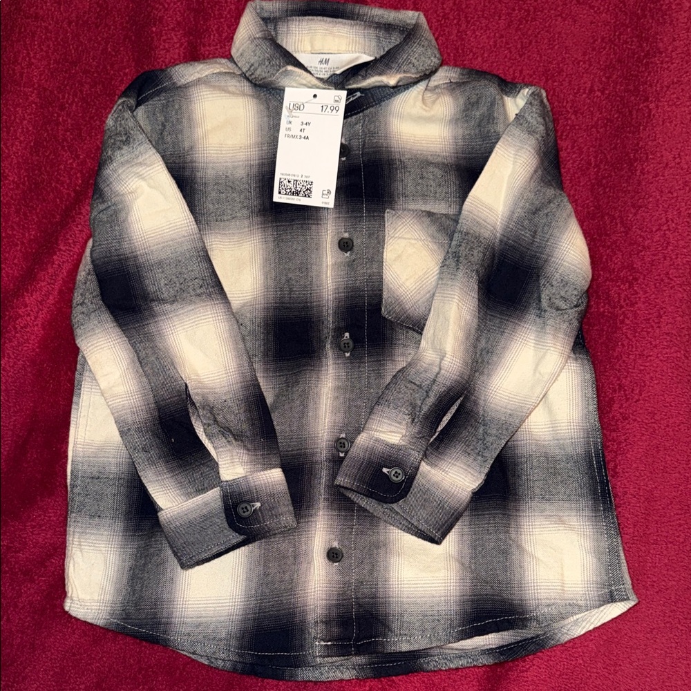 H&M boy's Black and White Checkered Shirt
